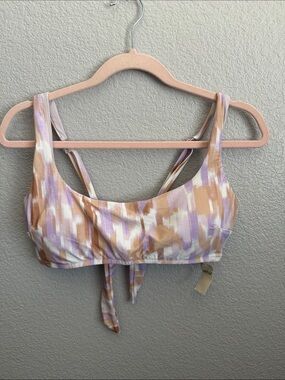 aerie Tie-Front Bralette in Lavender, Tan & White Abstract Print